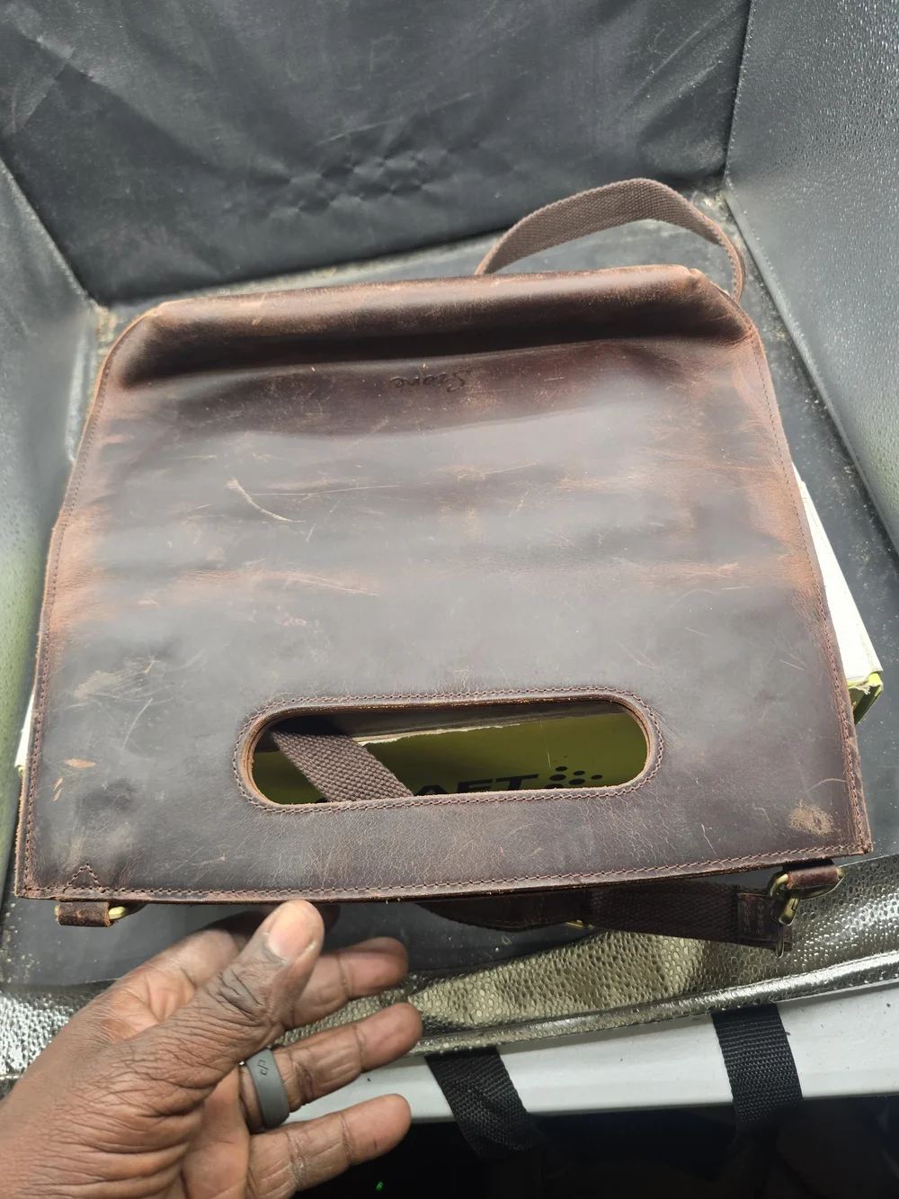 Leather Cosmetic Carry Case in Dark Brown